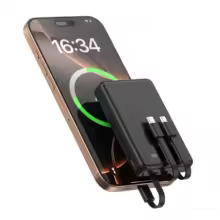 Black AC-K9 power bank with digital charge display and built-in cables